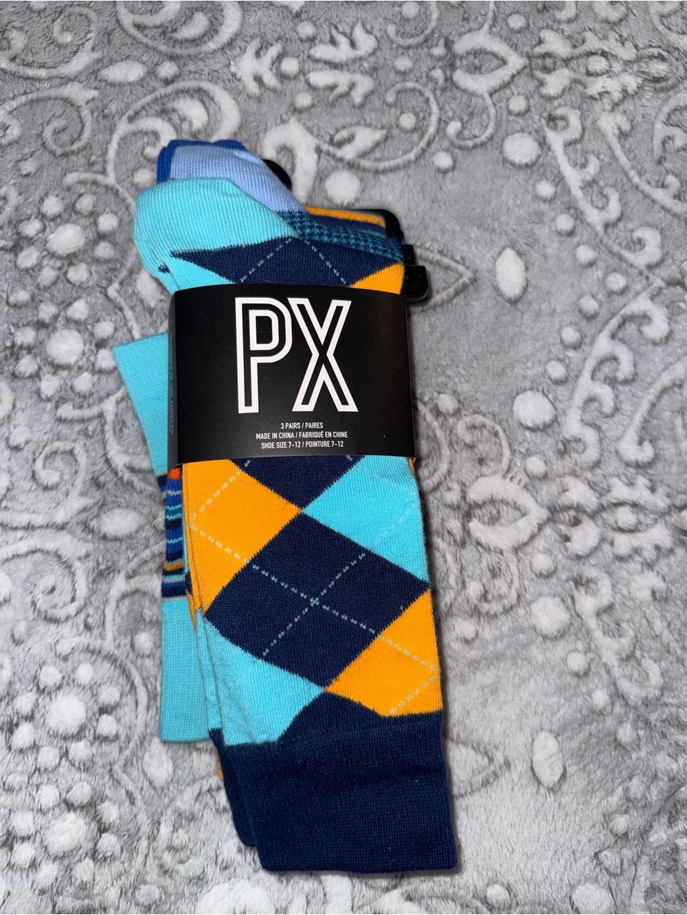 PX Men’s Crew Socks 3 Pack Size 7-12 Argyle Striped Colorful NWT